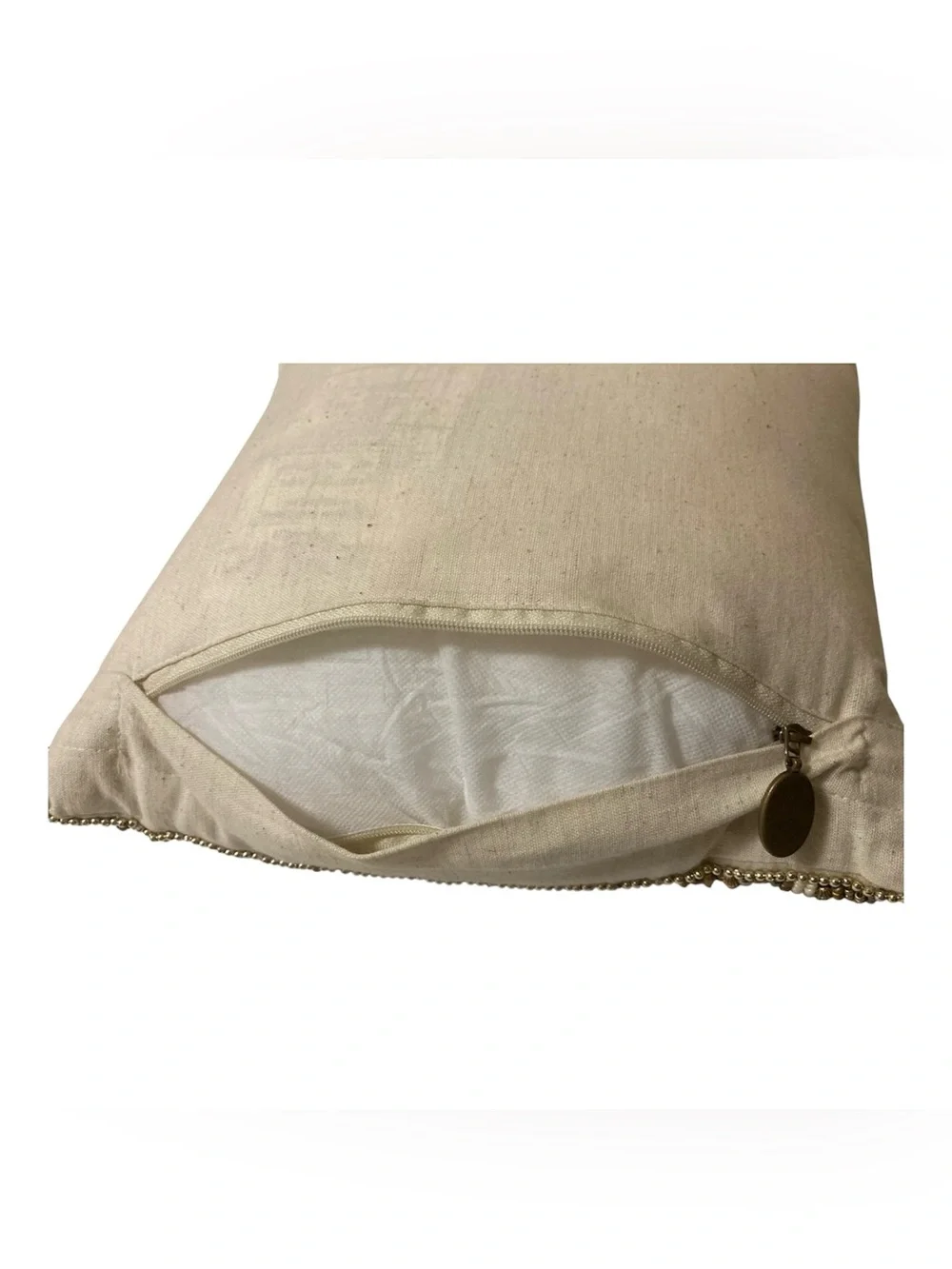 Pier 1 Beaded Metallic Decorative Throw Accent Pillow Boho Glam Cotton Linen